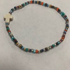 Margaret Jewell Multicolor Beaded Bracelet with Cross Charm